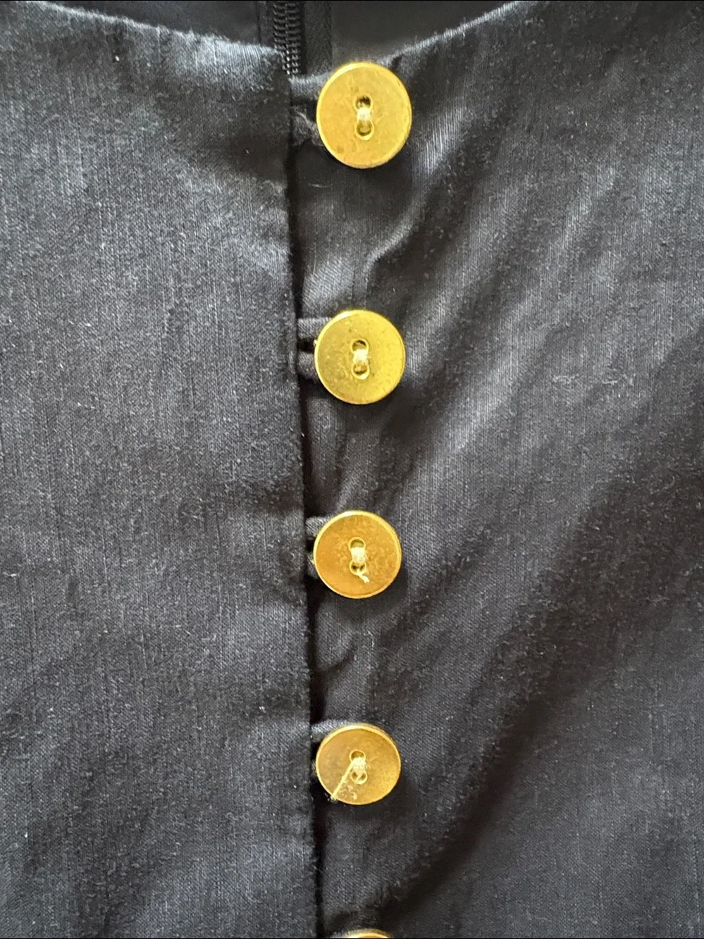 J. Crew Black Puff-Sleeve Button-Front Dress with Yellow Buttons